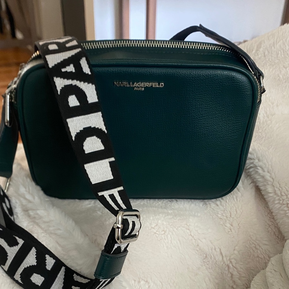Karl Lagerfeld Teal Crossbody Bag with Logo Strap